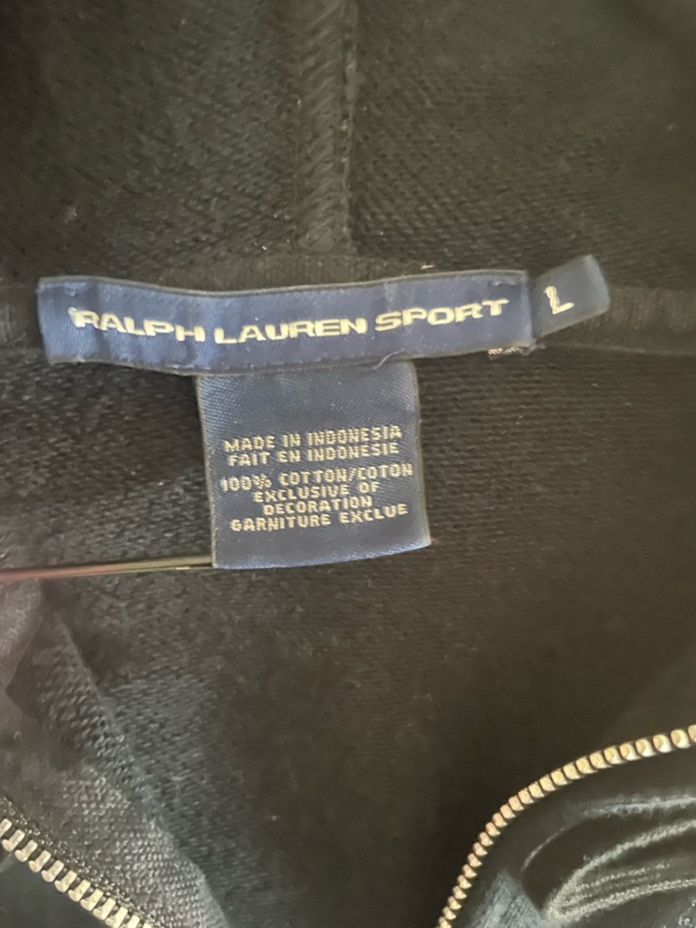 Ralph Lauren Sport Black Zip Hoodie Pockets Polo Pony Logo Womens Large Vintage - Picture 5 of 10